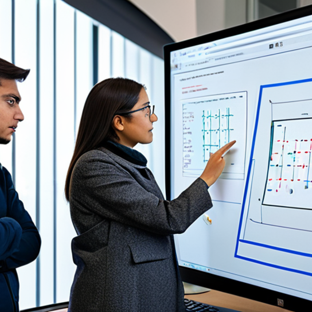 A diverse group of four individuals, two men and two women, all fully clothed in modest professional attire, collaboratively engaged in a computer vision project. They are gathered around a central monitor displaying Python code, abstract data matrices representing images, and various computer vision algorithms. A whiteboard in the background shows diagrams and equations. They are discussing, pointing at concepts, and actively learning in a brightly lit, modern tech workspace. Professional photography, high detail, sharp focus, natural light. safe for work, appropriate content, fully clothed, professional, perfect anatomy, correct proportions, natural pose, well-formed hands, proper finger count, natural body proportions.