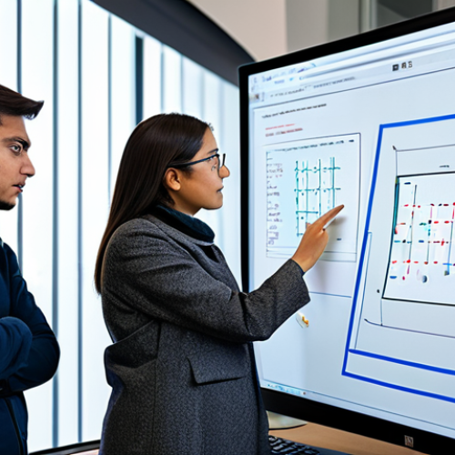 Home 18 A diverse group of four individuals, two men and two women, all fully clothed in modest professional attire, collaboratively engaged in a computer vision project. They are gathered around a central monitor displaying Python code, abstract data matrices representing images, and various computer vision algorithms. A whiteboard in the background shows diagrams and equations. They are discussing, pointing at concepts, and actively learning in a brightly lit, modern tech workspace. Professional photography, high detail, sharp focus, natural light. safe for work, appropriate content, fully clothed, professional, perfect anatomy, correct proportions, natural pose, well-formed hands, proper finger count, natural body proportions.