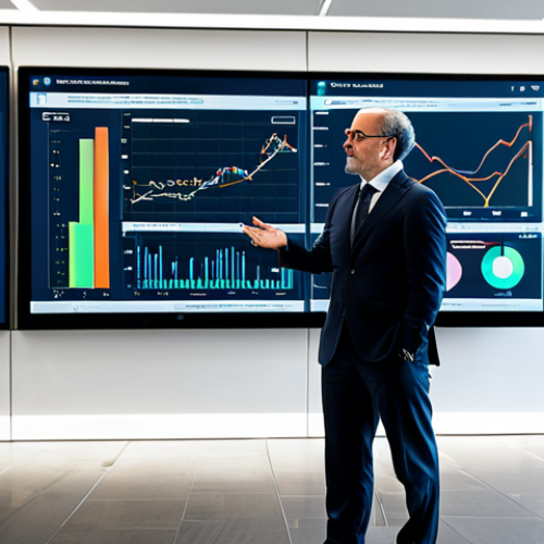 Home 8 A professional Italian AI consultant in a modest business suit, standing in a brightly lit, modern office meeting room. Large display screens in the background show intricate data visualizations and model performance metrics, symbolizing strategic decision-making for AI deployment in the Italian market. The consultant is engaged in a thoughtful, natural pose, embodying focus and expertise. This image should have perfect anatomy, correct proportions, well-formed hands, and proper finger count. It is safe for work, appropriate content, fully clothed, and professional.